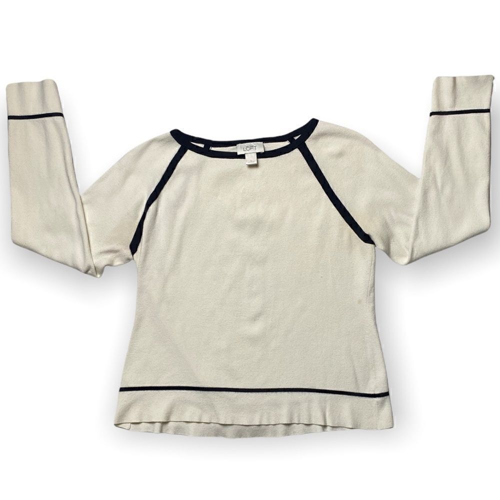 Loft Top‎ Women’s Large Size L Cream Long Sleeve Boat Neck Pullover